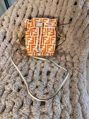 Fendi Orange and White Monogram Drawstring Crossbody Bag